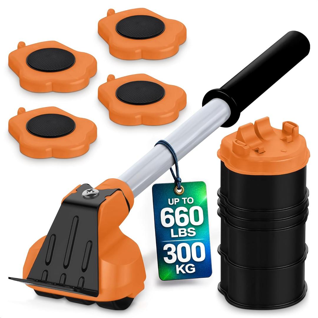 Furniture Jack Lifter Tool  Lifters for Heavy Furniture for Heavy Items, Lifter Tool & Appliance Slider Combo for Sofas, Tables & More  Up to 660 Lbs, Adjustable 0.68.5 for Easy Home Moving (Orange)