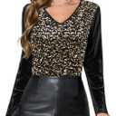 DRESSTELLS Womens Sequin Velvet Holiday Tops Glitter Sparkly Party Blouse Long Sleeve Christmas V-Neck Winter Shirts (Small, Black)