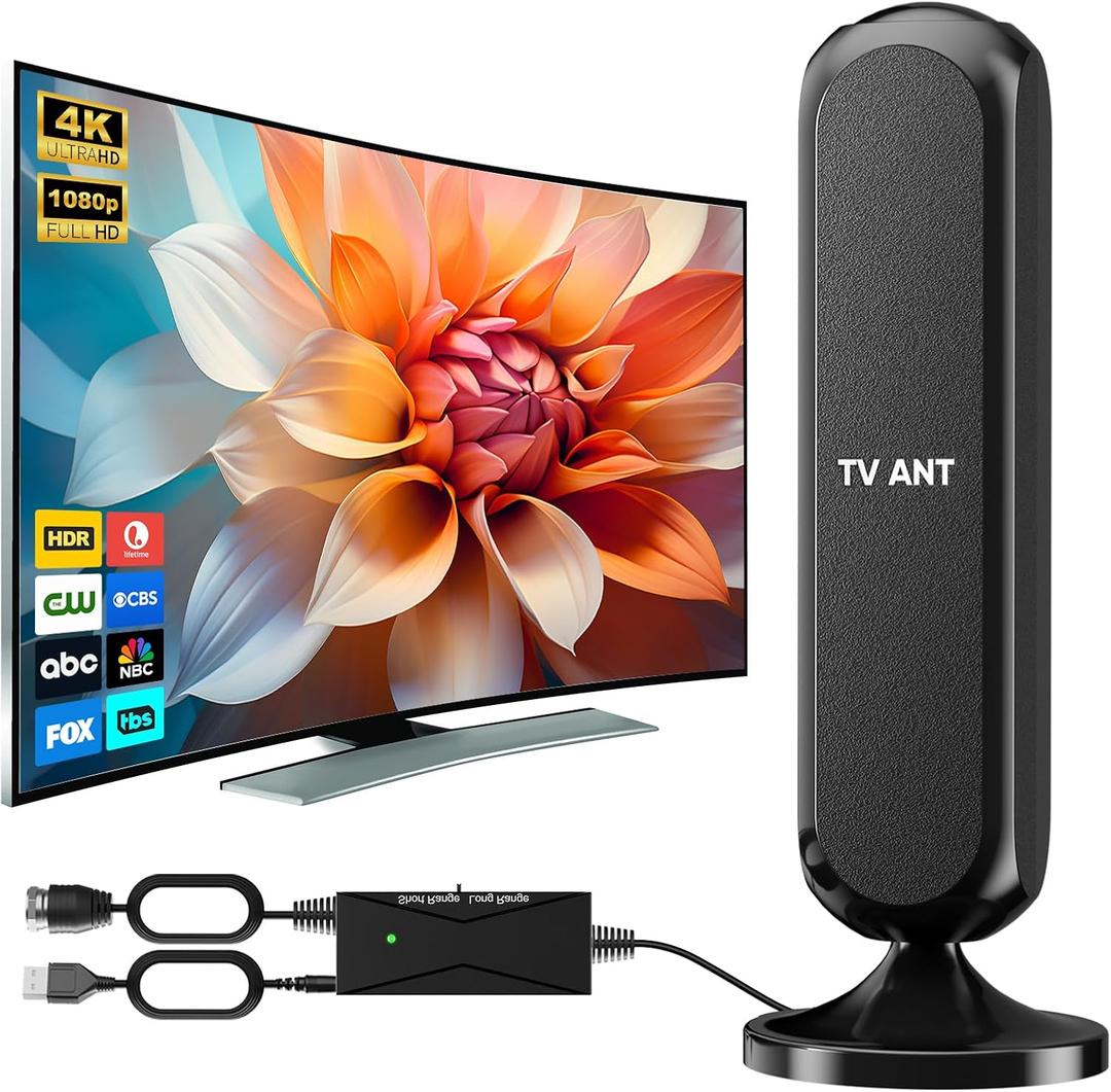 TV Antenna Indoor for Smart TV Digital HD Antennas Long Range Reception for Local Channels 4K 1080P with Amplifier Signal Booster 15ft Long Cables