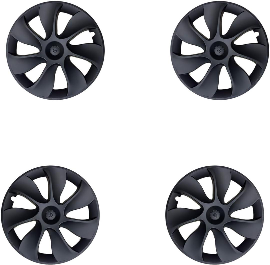 19 Inch Wheel Covers for Tesla Model Y Accessories 2020-2024 Matte Black ABS Material Hubcaps Replacement for Tesla Model Y 4PCS（Tornado Style）