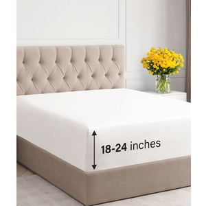 Extra Deep Full Fitted Sheet - Hotel Luxury Single Fitted Sheet Only - Easily Fits 18 inch to 24 inch Mattress - Ultra Soft, Wrinkle Free with Extra Deep Pockets - Breathable & Comfy - Antique White