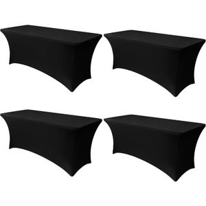 Obstal 8ft Stretch Spandex Table Cover - 4 Pack Universal Rectangular Fitted Tablecloth Protector for Wedding, Banquet and Party, Black