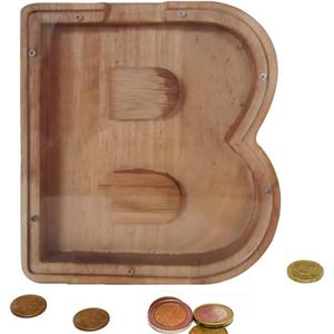 Wooden Money Bank Personalized Letters Coin Bank Text Engraved Money Box Wooden Coin Bank Gift for Kids Christmas Birthday Gift Home Decoration (B)