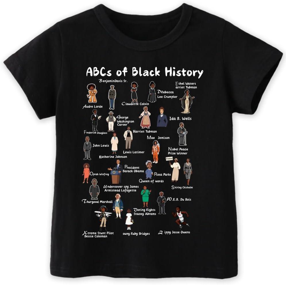 Kids Black History Shirt,Toddler Black History Month T-Shirt Boys Girls, African American Tee,  (Abcs of Black), Size 2-6T