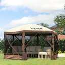 VEVOR Pop Up Gazebo Screen Tent, Pop-Up Instant Gazebo Tents with Mosquito Netting Outdoor Canopy, 6 Sided Sun Shelter 10x10ft with 6 Removable Wind Cloths & 2 Mesh Windows, Pavilion Tent for Patio, Brown