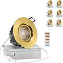 POPANU Premium Shiny Gold 3-inch LED Recessed Lights - 5 CCT 3 Inch Eyeball Ceilling Gimbal Potlight, Dimmable Recessed Lights Fixture with Junction Box, 8W CCT Adjustable, Shiny Gold, 6P