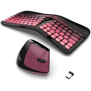 Ergonomic Wireless Keyboard and Mouse Set Wireless Keyboard Silent Mice Set with Wrist Rest for Computer, Laptop, PC, Mac, Windows, Black/Pink