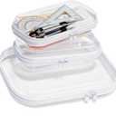 3PCS Clear Hard Plastic Zipper Case, Double Zippers Hard Pouch, Portable Travel Organizer Bin Clear Makeup Bag for Toy Storage, Snack Bag, Cosmetics, Pencil Case, Diaper Bag, Toiletry Bag (1M+2S)