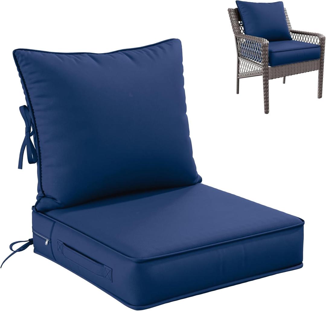 Premium Outdoor Seat Cushion Chair Cushions for Patio Furniture 19 L X 19 W X 4 H Waterproof & Fade Resistant Deep Seat and Backrest Cushion Set with Removable Covers for Chair, Sofa