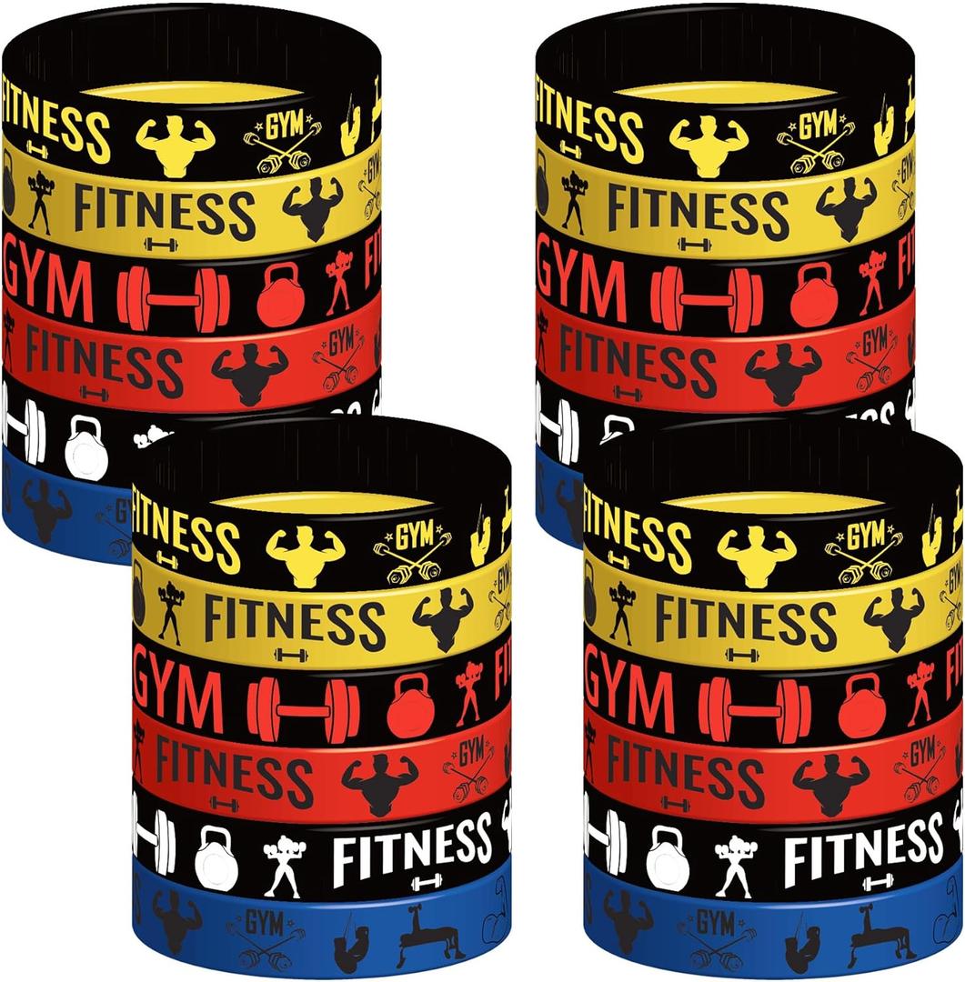 24 Pieces Gym Party Wristbands Rubber Bracelets - Weightlifting Weight Lifting Cross Fit Fitness Birthday Party Favors Supplies Decorations Goodie Bag Favor Stuffer Stretchable Silicone Wristband