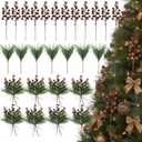 Geosar 48 Pieces Copper Christmas Tree Picks Glitter Berry Stems Artificial Small Picks, Pine Branches & Holly Berries Bulk Christmas Sprigs for DIY Xmas Wreath Crafts Gifts, Holiday Xmas Home Decor