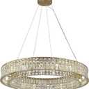 Modern Crystal Chandelier Round 16-Light Contemporary Hanging Ceiling Light Fixture Copper/Brass Finish with Rectangular Crystals Dining Room Living Room Bedroom Entryway Lighting Easy Install 31.5''