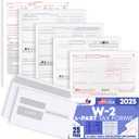 W2 Forms 2025 with Envelopes, 4 Part Kit for 25 Employees of Laser W2 Tax Forms IRS-Compatible with 3 W3s, Compatible with Quickbooks Software, Includes 25 Self-Sealing Envelopes