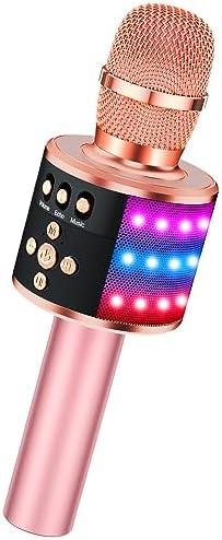 BONAOK Karaoke Microphone for Kids & Adults - Bluetooth Singing Mic with Disco Lights, Echo Effect, Built-in Speaker Portable for Party Travel Gifts,Multipurpose Condenser Microphone Q78(Rose Gold)