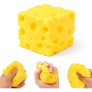 3 x Cheese Squishy Squeeze Toy, Cheese Block Stress Relief Fidget Toy, Novelty Hand Therapy Toy for Anxiety Relief & Office Use, Stocking Stuffer Gift