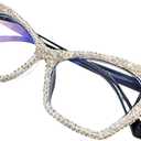 ICARA Rhinestone Cat Eye Reading Glasses Womens Cute Computer Blue Light Blocking Rhinestone Readers Glasses (White, 2.5, x)