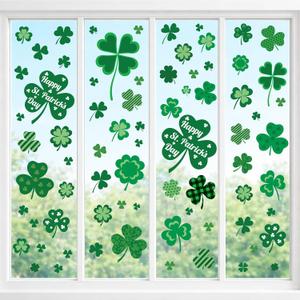 4 x 4Es Novelty 115 PCS St. Patricks Day Window Clings (9 Sheets) Green Shamrock Window Clings for Glass, St Patricks Day Window Decorations & Irish Home Decor