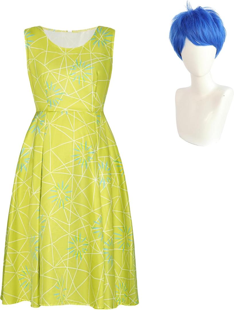 Joy Cosplay Costume Anime Movie Inside Out 2 Yellow Dress up Halloween Costume Full Set (3X-Large, Lele Set+wig)