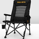 SAN HIMA Folding Camping Chair with Adjustable High Backrest, Portable Lightweight Foldable Camping Chair with Side Pocket, Cup Holder & Non-Slip Feet, up to 200KG, for BBQ Picnic Hiking Beach (Black)