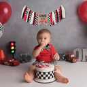 Race Car One High Chair Banner - Race Car 1st/First Birthday Party Decorations,Boy First Race Car Banner,Car Racing One Birthday Highchair,Race Car 1st Photo Prop Cake Smash