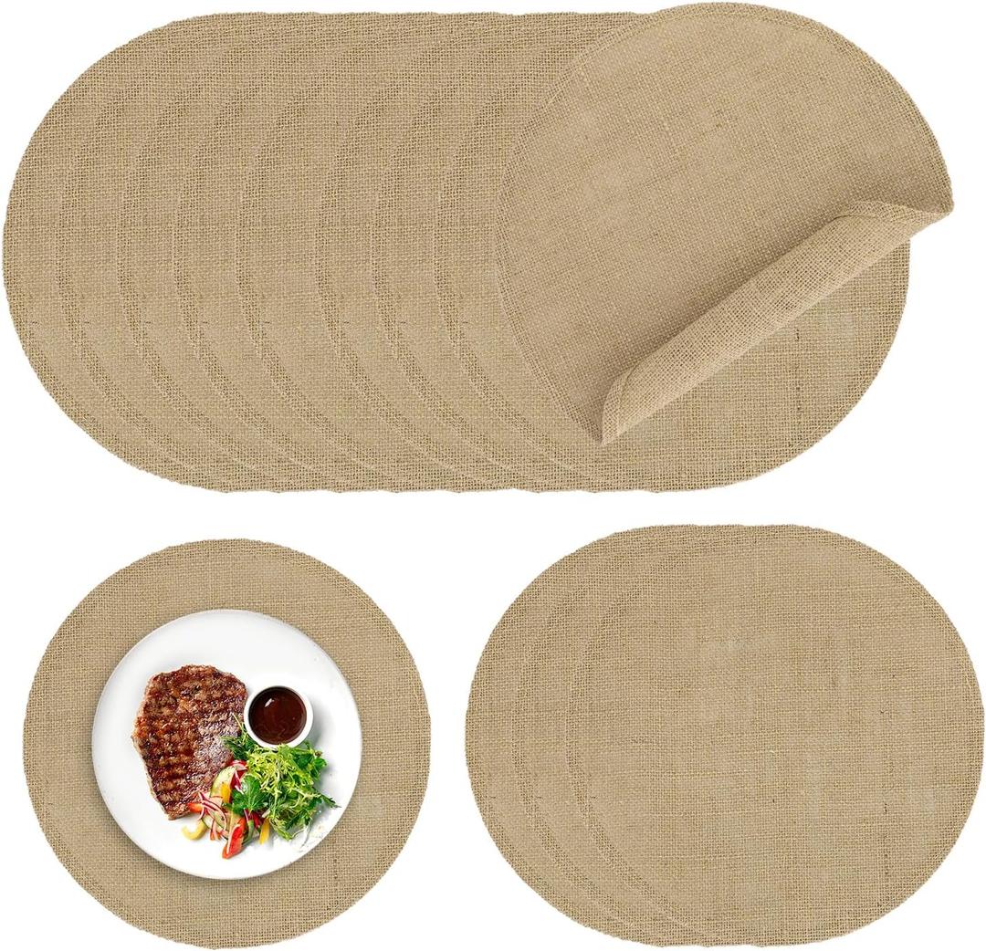 50pcs Round Burlap Placemats, 11.8in Reusable Jute Table Mats Heat Resistant Placemats Country Table Decor for Wedding Party Farmhouse Rustic Dinner Setting