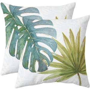 Tritard Olive Green Tropical Leaf Throw Pillow Covers Decorative Botanical Monstera Banana Leaves Couch Pillow Cases Farmhouse Outdoor Cushion Covers for Bedroom Living Room Sofa, 18" x 18"