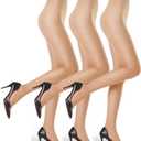 3 Pairs Women's Sheer Tights - 20D Control Top Pantyhose with Reinforced Toes, Nude, XL