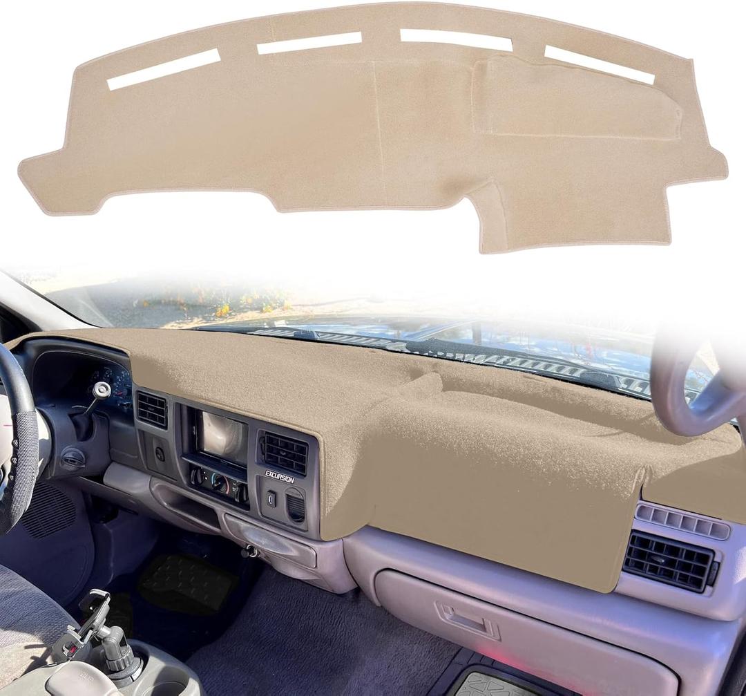 Dashboard Cover Custom Fit for Ford F250 F350 F450 Super Duty 1999 2000 2001 2002 2003 2004 / Ford Excursion 2000-2005,Dash Cover Mat Pad Carpet Protector (Beige)