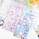 2 x 4 Sheets Fantasy 3D Animal Cartoon Glow-in-The-Dark Stickers - Small Puff Stickers with Penguin, Bear, Elf, and Cat Designs for Kids, DIY Fun in The Dark