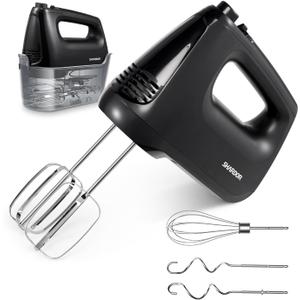 SHARDOR Hand Mixer Electric, 6 Speed & Turbo Mixer Electric Handheld, Snap-On Storage Case,5 Stainless Steel Accessories for Whipping, Mixing Cookies, Brownie, Cakes, Dough Batters (Black)
