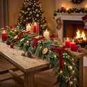 Dingion 1pcs 9ft Thicker Norfolk Pine Cypress Cedar Garlands with Green Berry, Artificial Soft Christmas Pine Garland, Green Greenery Garland for Table, Mantle, Stairs Railing Christmas Decorations