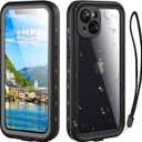 Waterproof Phone Case Compatible with iPhone 13, IP68 Waterproof Shockproof Dust-Proof Phone Case with Built in Screen Protector, Full Body Protective Case (Black, iPhone 13)