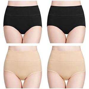 wirarpa Women's Cotton Underwear High Waisted Ladies Panties Full Coverage Briefs 4 Pack (Regular & Plus Size), 3XL