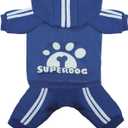 Dog Hoodie 4 Legs Jumpsuit for Small Dogs Puppy Clothes Dog Pullover Sweatshirt Cotton Doggie Winter Coat Cat Apparel(Small,Blue)