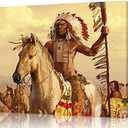 Mistyefly Native American Wall Art 12x18 Inches, Lightweight Indian Wall Decor Chiefs Poster with Built-in Wooden Frame Indian Decorations for Bedroom & Living Room Ready to Hang