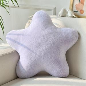 Xiashrk Star Pillow, Decorative Throw Pillows for Bed Couch, 15" Star Shaped Pillow Plush Floor Cushions Room Decor Pillow with Soft Faux Rabbit Fur for Sofa Bedroom Living Room (Lavender Purple)