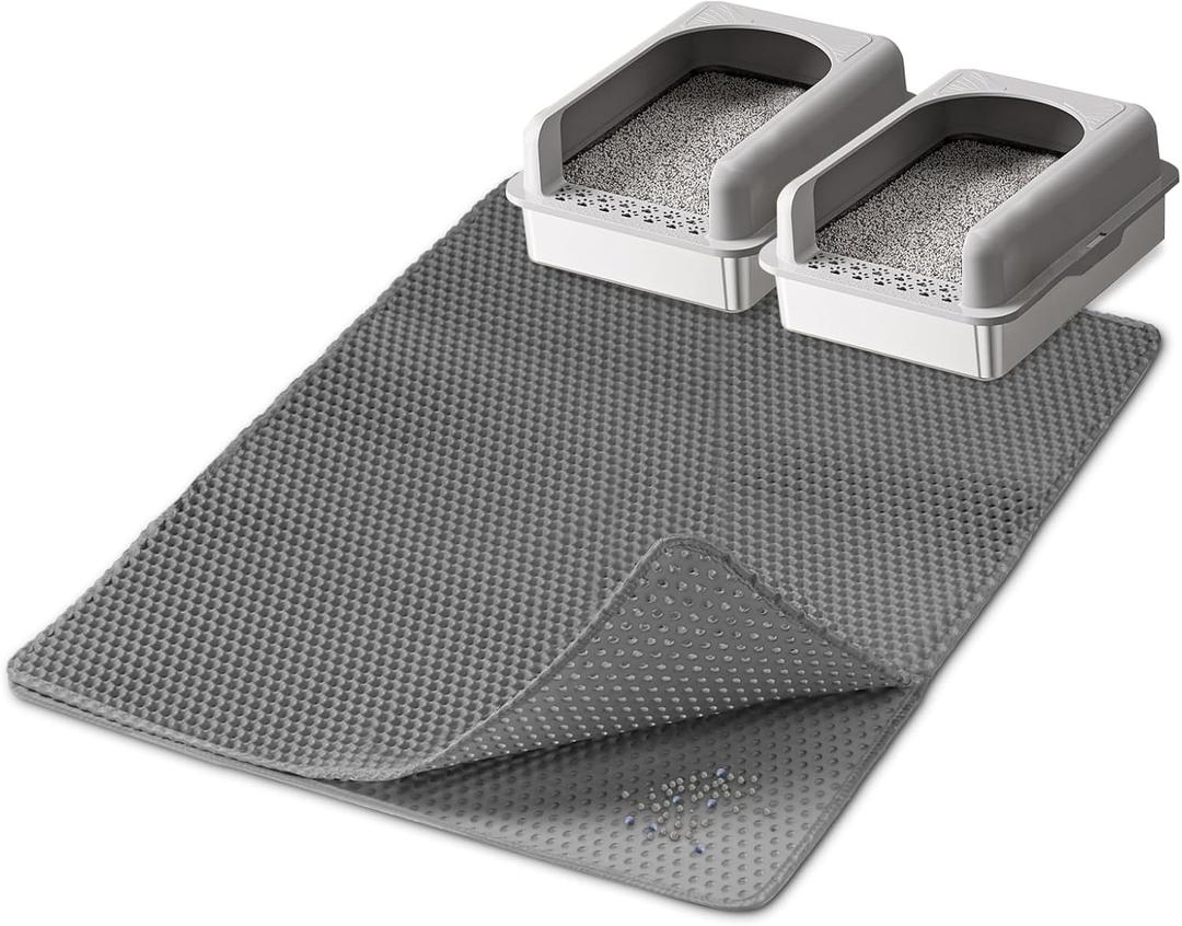 Roaringkitty Cat Litter Mat with Dual EVA Layer Design  Soft, Easy to Clean, Waterproof,Durable, and Non-Slip  Perfect for Cats(Gray, Extra Large 35.4x27.5inch)