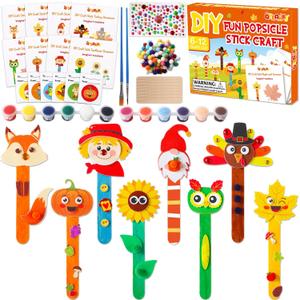 Qyeahkj 24 Sets Thanksgiving Craft Kits for Kids Fall Theme Bookmark Crafts with Popsicle Stick Turkey Maple Leaf Pumpkin Scarecrow Arts for Home Classroom Decors Activities Games
