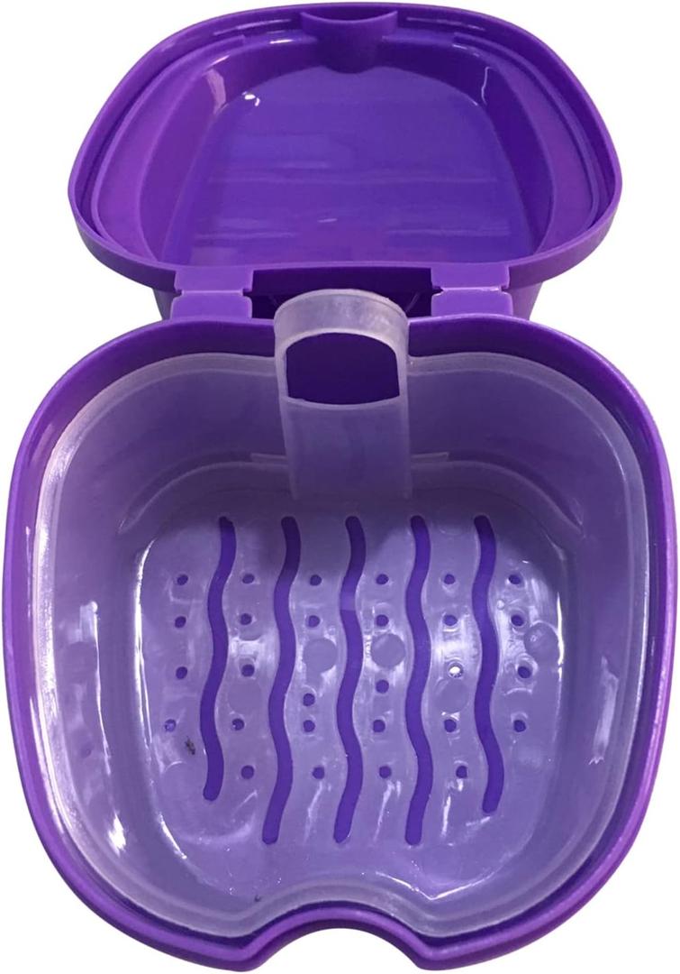 Denture Box Denture Case Denture Cup With Strainer Denture Bath Box False Teeth Storage Box Purple Apple Shape