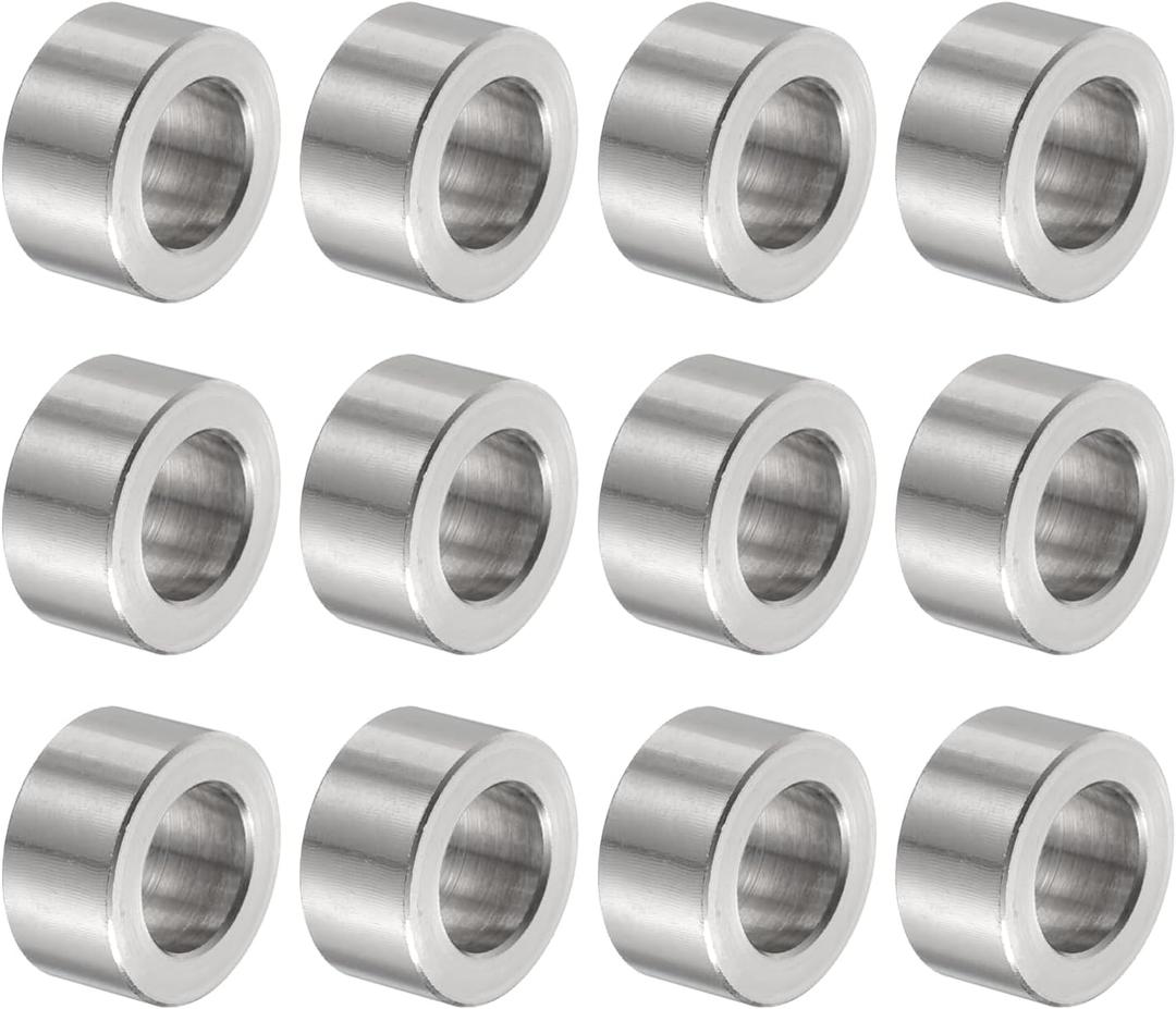 uxcell 12pcs Stainless Steel Spacer 12mm Bore x 20mm OD x 10mm Length Screw Bushing Plain Finish Round Metal Spacer for M12 Screws Bolts and Rods