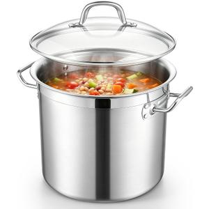 E-far 20 Quart Tri-Ply Stock Pot with Lid, Induction Stainless Steel Pot