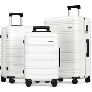 BEOW 3 Piece Luggage Sets With Spinner Wheels TSA Lock Expandable Durable Polycarbonate Hardside Lightweight Suitcase For Men Women Zipper Travel Luggage Set 3 Pcs 20/24/28Inch Beige