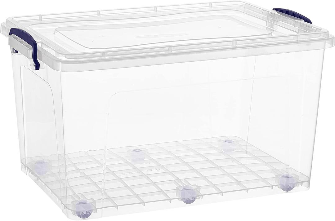 Superio 44 Qt Clear Plastic Storage Bin with Lid and Wheels, Non-Toxic, BPA Free, Odor Free, Organizer Storage Box, Stackable Plastic Tote for Home, Garage, Closet