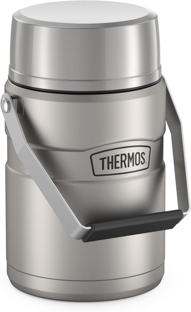 THERMOS Stainless King Vacuum-Insulated Food Jar with 2 Storage Container Inserts, 47 Ounce, Matte Stainless Steel (Silver)