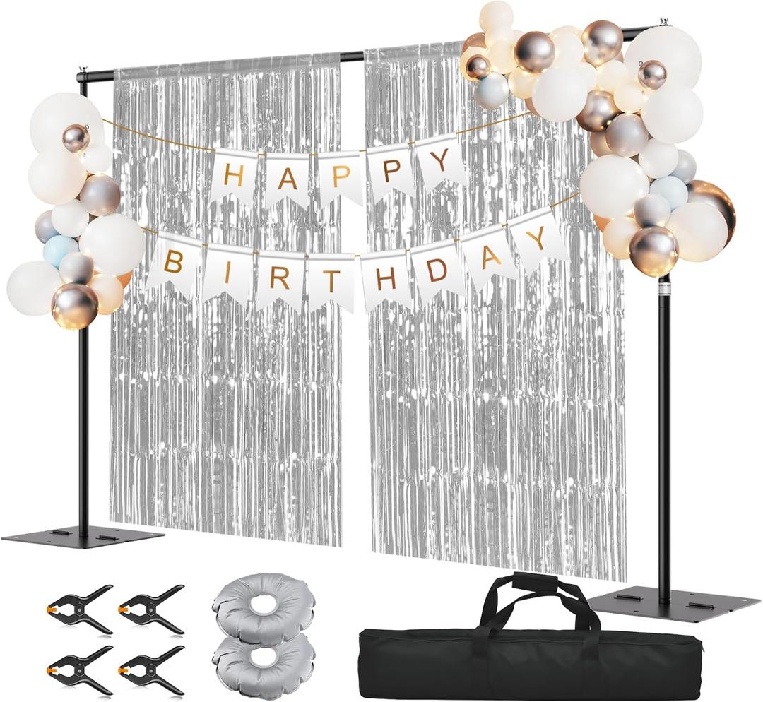 8.5x10ft Backdrop Stand, Adjustable Photography Background Frame with Heavy Duty Metal Flat Base, Pipe and Drape Kit Photo Support Poles for Wedding, Parties, Birthday, Festival, Vide, Studio