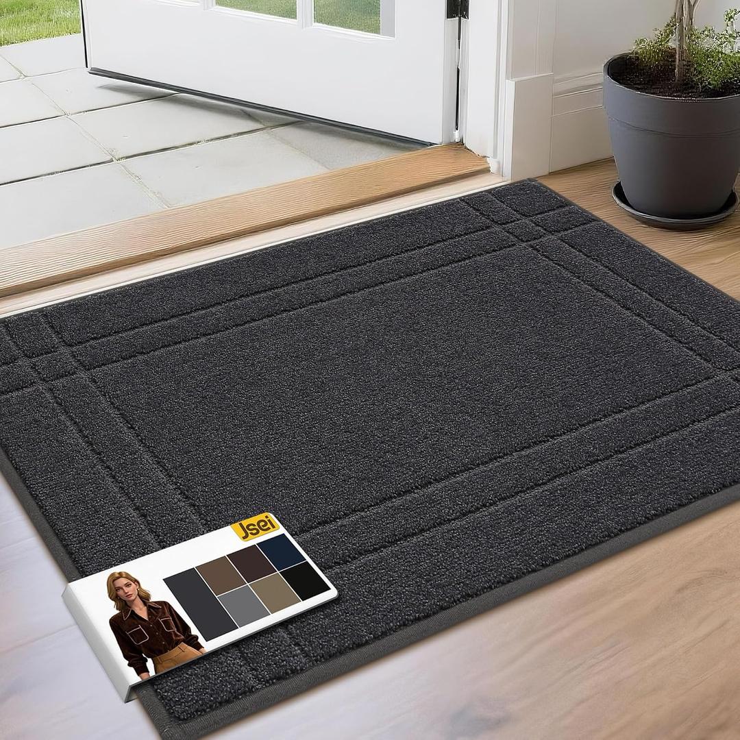 JSEI Entryway Rugs Doormat 24"x36", Non-Slip Dirt Trapper Door Mats Indoor, Washable Absorbent and Stain Resist Welcome Floor Mat for Front Door, Dog Door Mat, Dirty Wet Shoes & Paws, Dark Grey