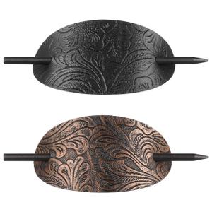 POPETPOP 2pcs Hairpin Ponytail Holders - Leather Hair Barrette with Wood Cuff, Hair Styling Stick for Ponytails and Updos, and Hair Clips for Women