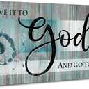Give It to God and Go to Sleep Sign Bedroom Wall Decor 20x40" Christian Bible Verse Wall Art Above Bed Wall Decor Teal Farmhouse Faith Quote Canvas Painting for Living Room Master Bedroom Decoration