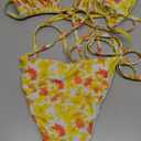 Women's Two Piece Bikini Swimsuit Set Floral Padded Top Tie Side Triangle Thong Bathing Suit Yellow Small 
