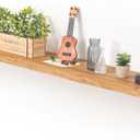 Fun Memories Floating Shelves for Wall, 72"x9.3" Rustic Solid Elm Wood Shelves, Heavy-Duty Wall Mounted Shelves with Invisible Brackets for Living Room, Bedroom, Kitchen, Natural Finish (Flat Edge, 72"W, 1Pack)